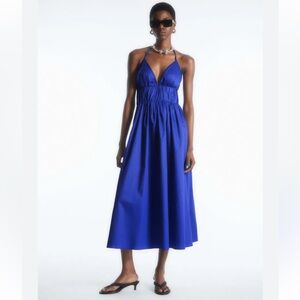 NWT COS Gathered Halterneck Midi Dress Blue Sz 10